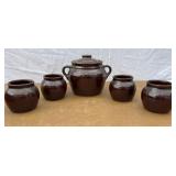 Monmouth stoneware lidded jar with 4 small dishes