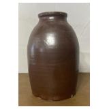 Brown crock canning jar. Some chips and wear and t