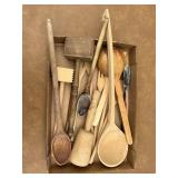 Flat of old wooden kitchen utensils