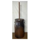 Crock butter churn. Stamped with a "C". Has mult