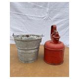 Old galvanized pail and Justrite Safety Can