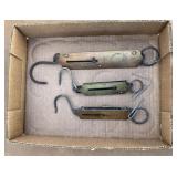 Lot of 3 metal hanging scales or spring balances