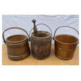 Lot of 3 wooden sugar buckets