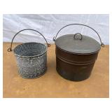 Lot of 2 old metal pails. The one on the right has