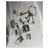 Glass jar with metal lid full of misc. keys, many