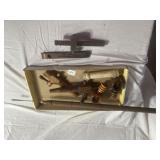 Small wooden level, scribe, nut crackers, barrel t
