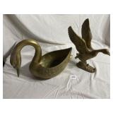 Brass swan planter and brass duck figure