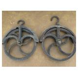 Pair of cast iron well pulleys