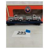 LIONEL FLATCAR W/ 2 SANTA FE FORD PICKUPS,