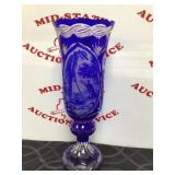 21? Cobalt Blue Cut Glass Crystal Bohemian Vase