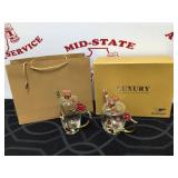 Enamel & Glass Rose & Butterflies Lidded Mugs