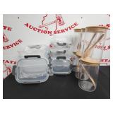 (9).Glass Bowls w Lids & (6)  27 OZ Glass Jars w