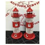 (2) 16in Metal Lighthouse Bird Feeders Lot New