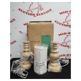 (2) Wood Look Table Lamps w Beige Colored Shades