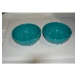 TOTE OF TEAL PLASTIC BOWLS