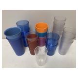 (20) PLASTIC CUPS, (2) PLASTIC PITCHERS,