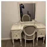 VANITY WITH WALL HANGING MIRROR AND CHAIR