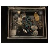 GLASS JEWELRY BOX WITH CONSTUME JEWELRY
