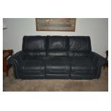 NAVY BLUE LEATHER RECLINING SOFA