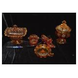 AMBER COIN GLASS, SHOE, CANDY DISH, HOBNAIL DISH