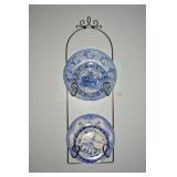 BLUE DECORATIVE PLATES WITH WALL HANGING RACKS