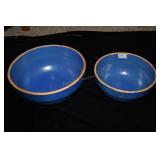PAIR OF BLUE STACKABLE CROCK BOWLS : 8" & 10"