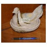 BROWN & WHITE HEN ON A NEST - 6"