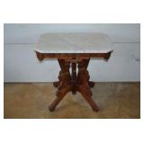 ORNATE MABLE TOPPED SIDE TABLE - 28.25" X 20" X 28