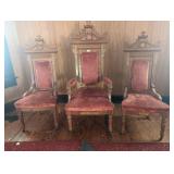 (3) Old Wooden Velvet Chairs on Casters