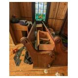 Old Wooden Church Pew with Ornate Arms - 101" Long