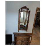 Wooden Hall Tree with Mirror