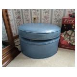 Blue Leather Ottoman