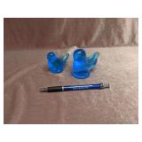 Pair of Blue Glass Bluebirds