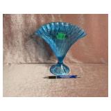 Blue Glass Curtain Vase - 8"
