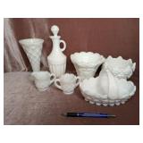 (7) Pieces of Milk Glass: