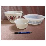 Fire King Mixing Bowl; Glassbake Casserole Dish;