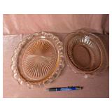 (2) Pink Depression Glass Serving Platters -