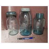 (3) Blue Jars: Lightning Wire Bale with Lid,
