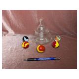 (5) Big Marbles in Clear Glass Dish