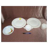 Milk Glass Plates & Creamer & Sugar