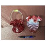 Fenton Cranberry Hobnail Vase &