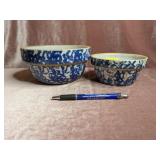 Blue & White Spongeware Bowls - 6.5" & 5.25"