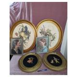 (2) Framed Oval Prints & (2) Framed Pictures