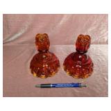 Amberina Moon & Stars Candlestick Holders