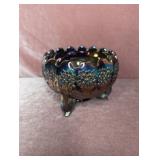 Fenton Blue Carnival Glass Footed Bowl