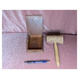 Wooden Box; Primitive Wooden Hammer