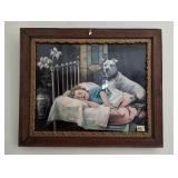 Antique Framed Picture - Little Girl with Terrier