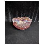Pink Iridescent Cut Glass Bowl