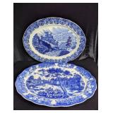 (2) Large Blue & White Platters - 18.25"