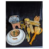 Vintage Brushes, Combs, Trinket Trays;